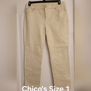 Chico’s Platinum gold cream women’s denim straight leg jeans Size 1